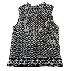 Talbots Blouse Womens Petite M White Black Patterned Airy Split Top Cottagecore
